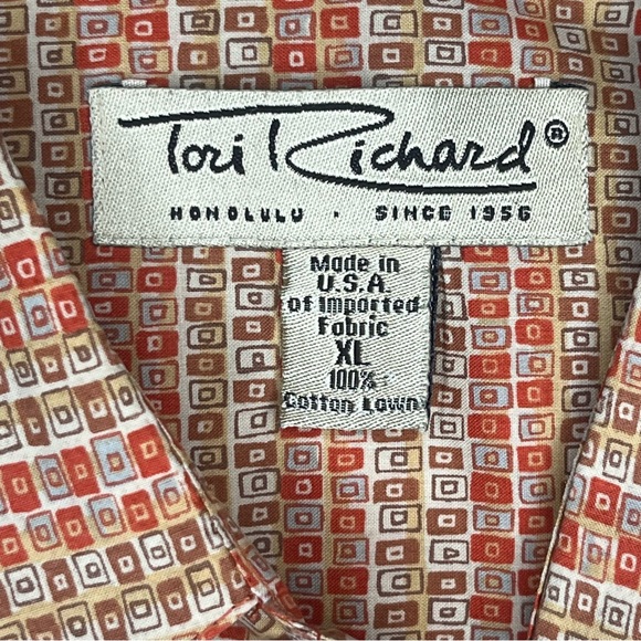 Tori Richard Men’s Vintage Button Up Aloha Shirt with Small Square Print Size XL - Picture 3 of 7